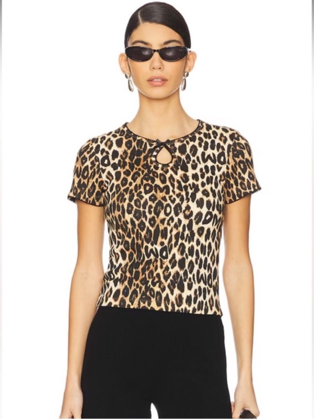Damson Madder Top Marnie Pointelle Short Sleeve Tee in Leopard